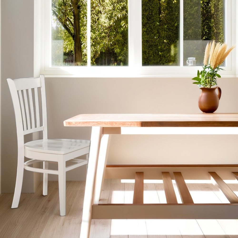 Set of 2 White Wooden Dining Chairs for Kitchen and Dining Room