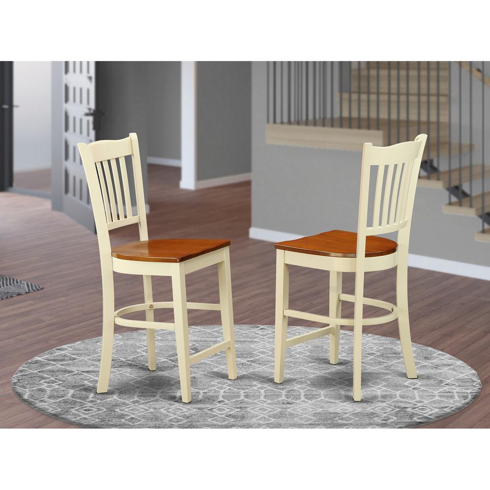 Groton Counter Stools With Wood Seat In Buttermilk and Cherry Finish, Set of 2