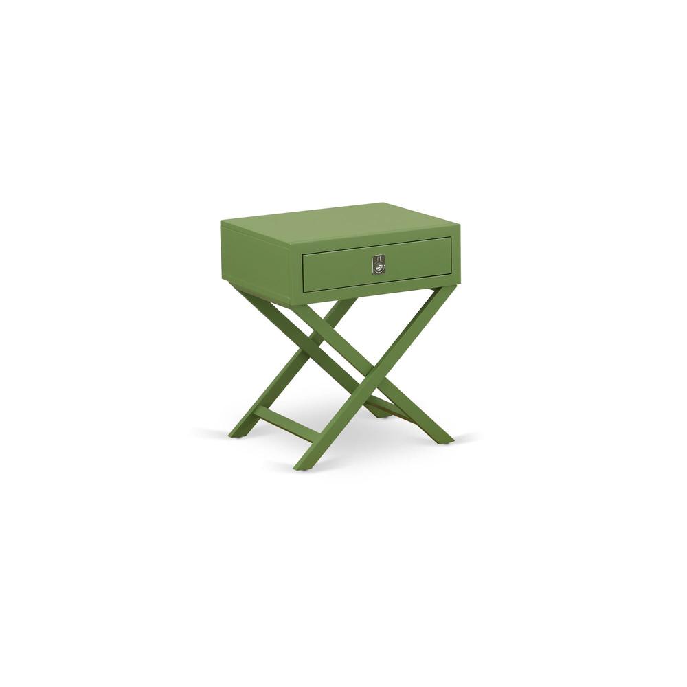 NL19F-1HA12 2 Piece Bedroom Set - 1 Bed White Velvet Fabric Headboard and 1 Wood Nightstand - Clover Green Finish Nightstand