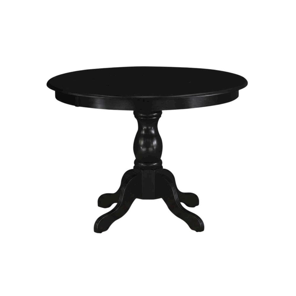 Acacia Wood Round Pedestal Dining Table, Small Dinner Table, Wirebrushed Black