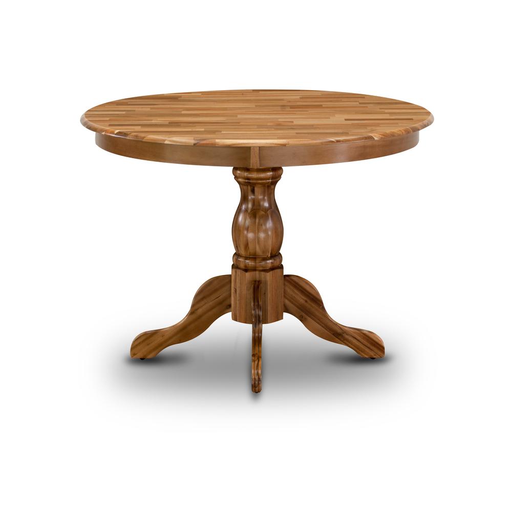 HBT-ANA-TP East West Furniture Beautiful Dinner Table with Natural Acacia Color Table Top Surface and Asian Wood Dining Table Pedestal Legs - Natural Acacia Finish