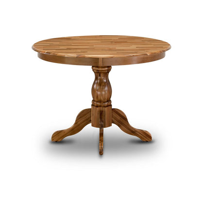 HBT-ANA-TP East West Furniture Beautiful Dinner Table with Natural Acacia Color Table Top Surface and Asian Wood Dining Table Pedestal Legs - Natural Acacia Finish