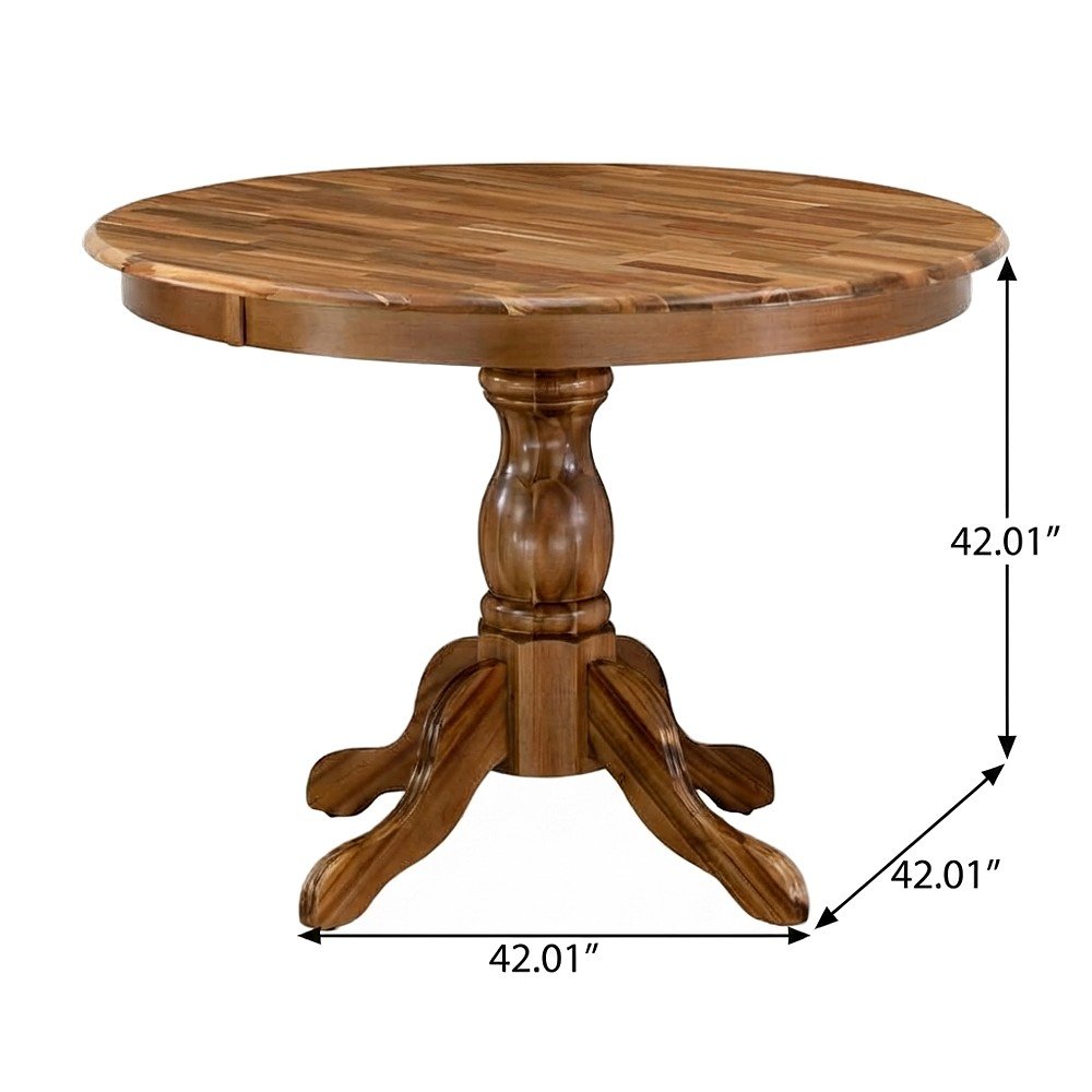 Acacia Wood Round Pedestal Dining Table, Small Dinner Table, Natural