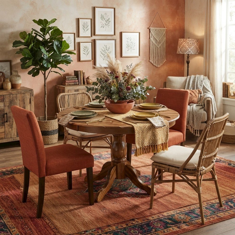 Acacia Wood Round Pedestal Dining Table, Small Dinner Table, Natural