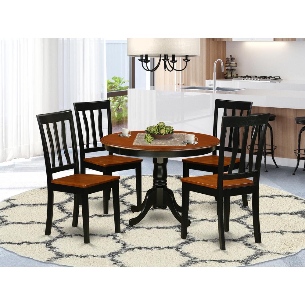 5  Pc  set  with  a  Round  Dinette  Table  and  4  Wood  Dinette  Chairs  in  Black  and  Cherry
