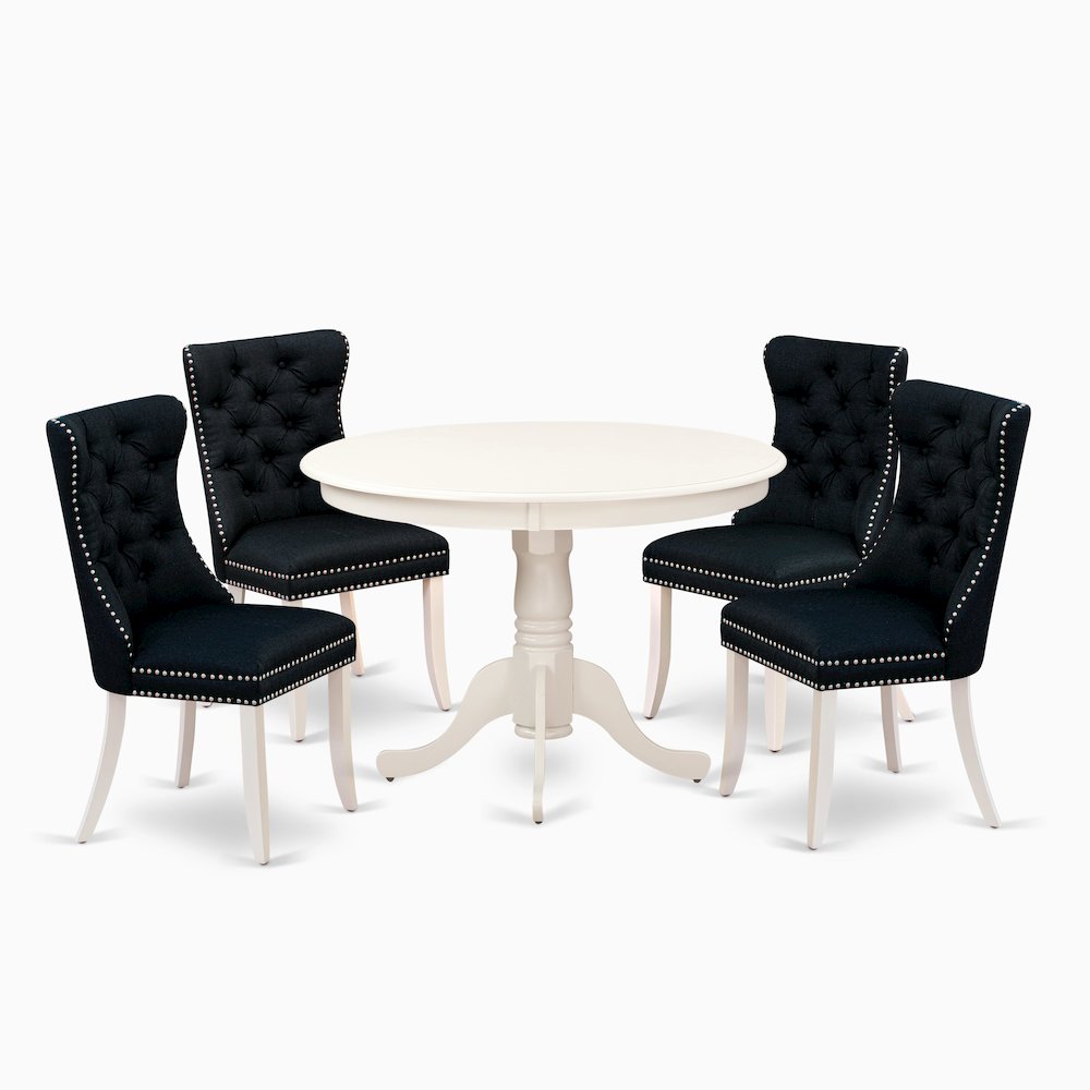 5 Piece Dining Room Table Set Consists of a Round Wooden Table with Pedestal