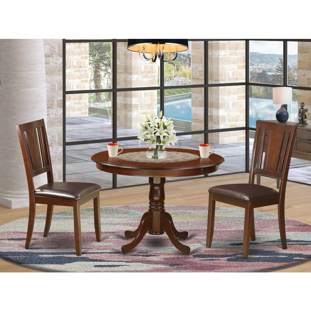 3  Pc  set  with  a  Round  Kitchen  Table  and  2  Leather  Dinette  Chairs  in  Mahogany