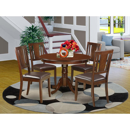 5  Pc  set  with  a  Round  Dinette  Table  and  4  Leather  Kitchen  Chairs  in  Mahogany