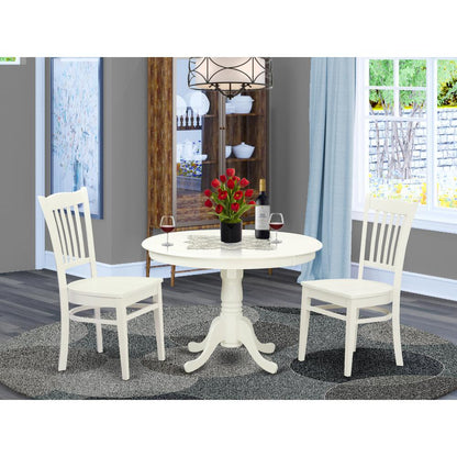 3  Pc  set  with  a  Round  Table  and  2  Wood  Dinette  Chairs  in  Linen  White