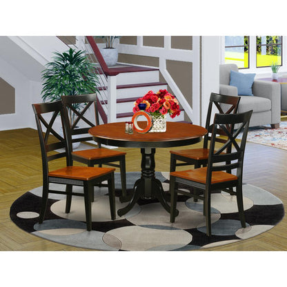 5  Pc  set  with  a  Round  Dinette  Table  and  4  Leather  Dinette  Chairs  in  Black  and  Cherry