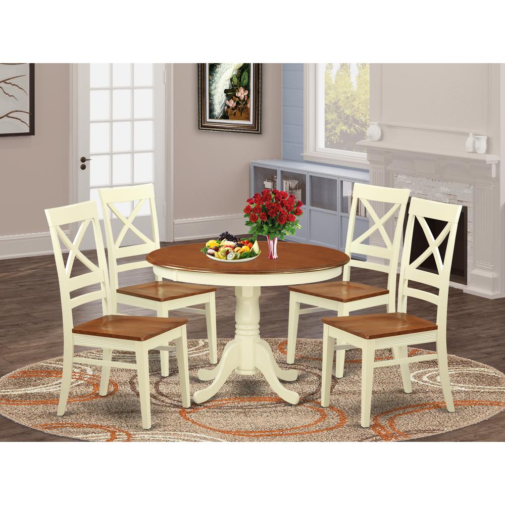 5  Pc  set  with  a  Round  Table  and  4  Leather  Kitchen  Chairs  in  Buttermilk  and  Cherry  .