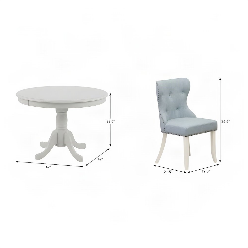 Round Wood Dining Table with Linen Fabric Kitchen Chairs 4 Piece Set
