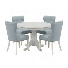 Round Wood Dining Table with Linen Fabric Kitchen Chairs 4 Piece Set