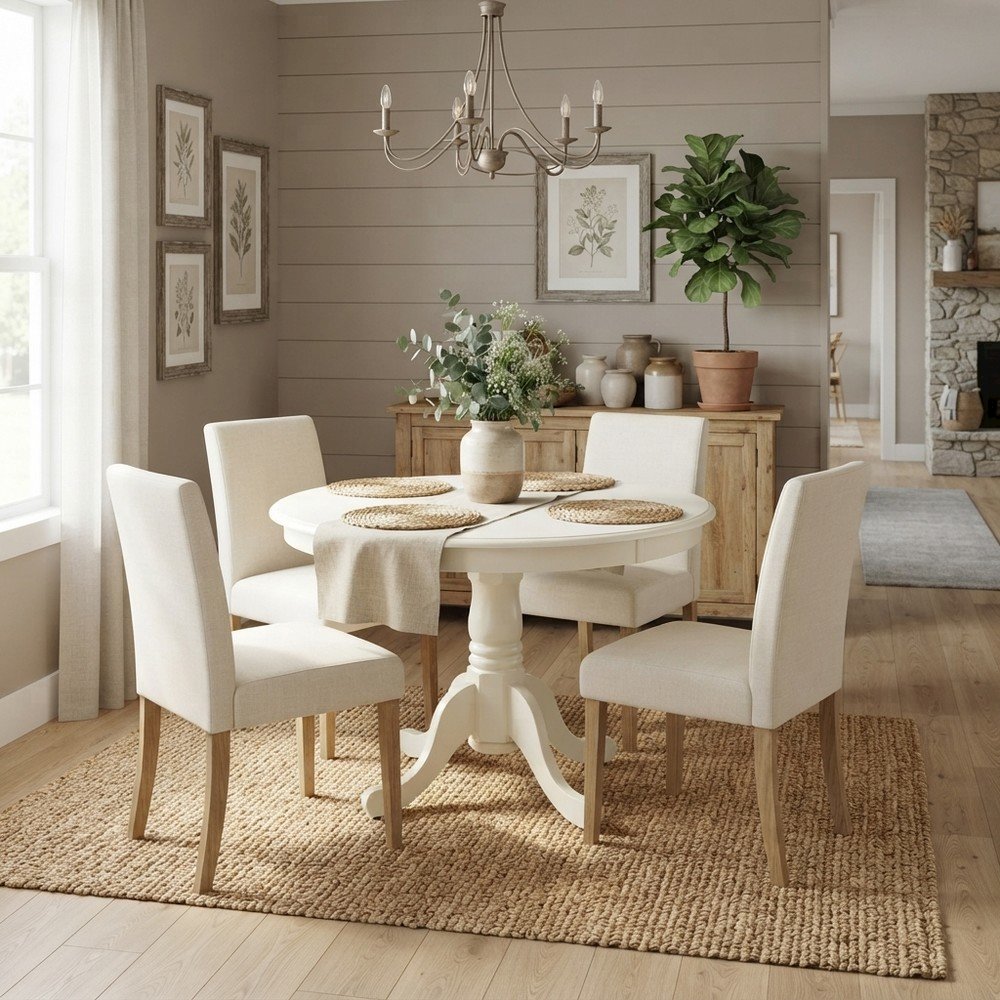 Solid Wood Round Pedestal Dining and Kitchen Table, Traditional Style
