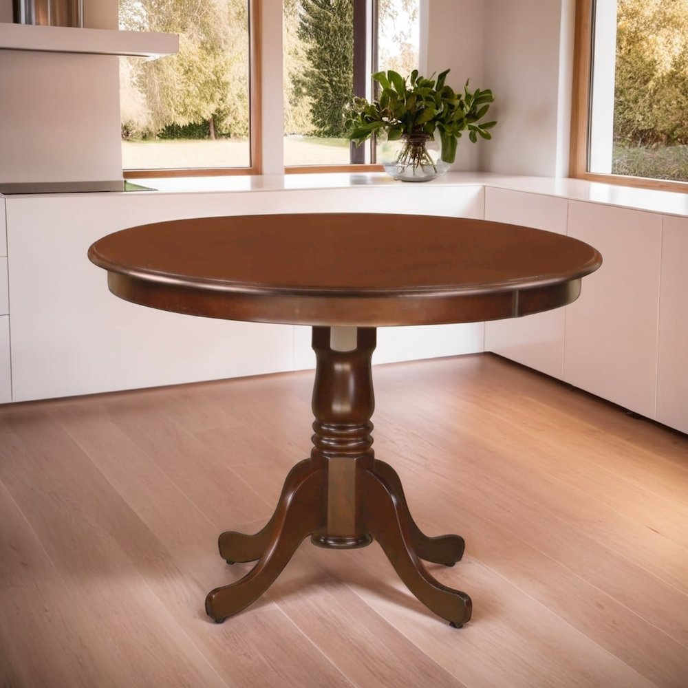 Elegant 42 Inch Round Dining Table in Mahogany Finish for Small Spaces