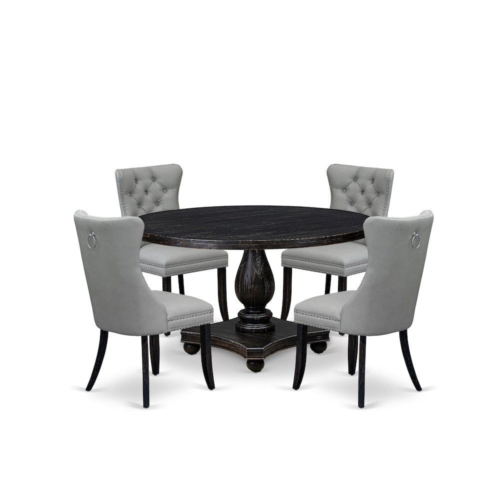 5 Piece Dining Table Set Consists Of 54" Round Table In Light Gray Color