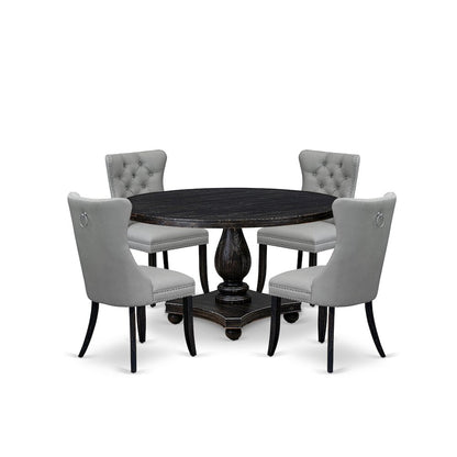 5 Piece Dining Table Set Consists Of 54" Round Table In Light Gray Color