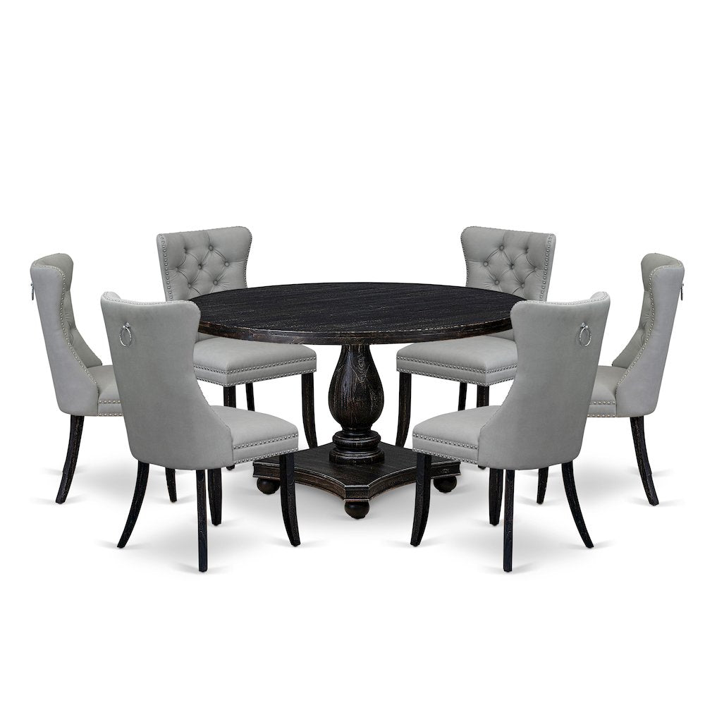 7 Piece Dining Table Set Contains 54" Round Table In Light Gray Color