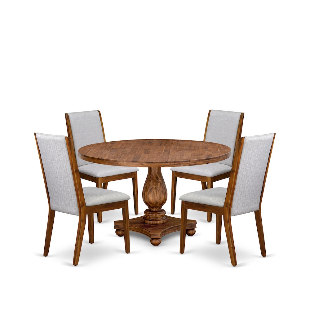 5-Piece Mid Century Dining Set A Table, 4 Grey Fabric Mid Century Dining Chairs