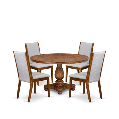 5-Piece Mid Century Dining Set A Table, 4 Grey Fabric Mid Century Dining Chairs