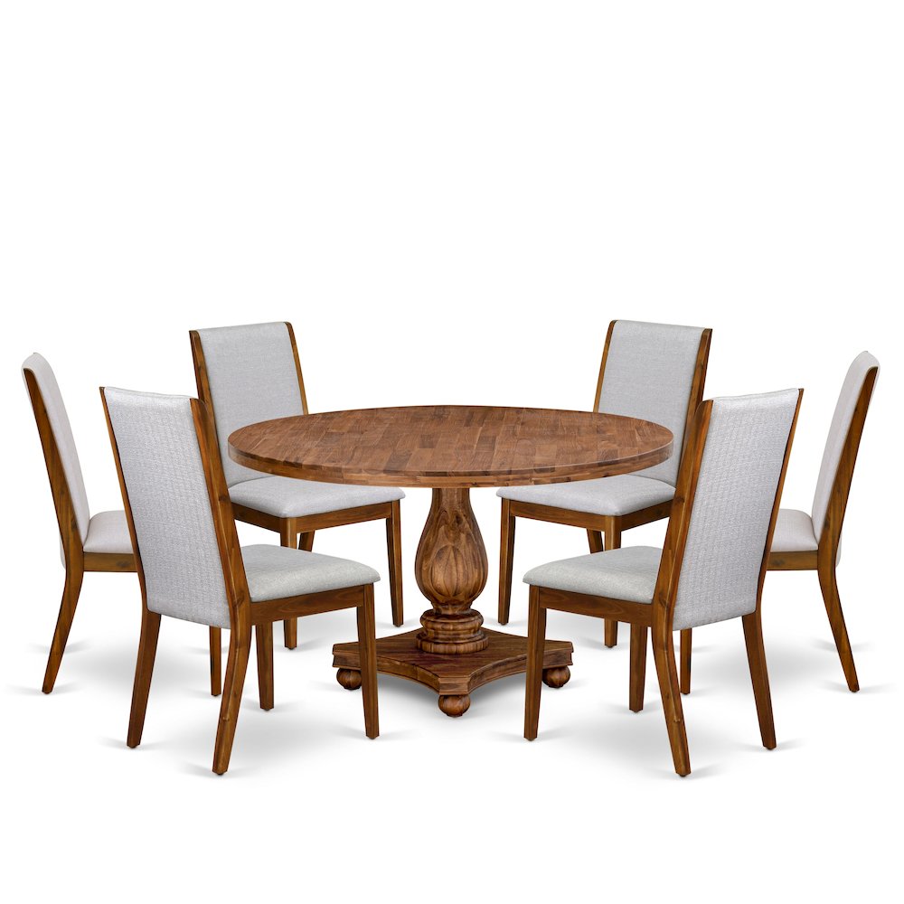 7-Piece Modern Dining Set A Wooden Kitchen Table, 6 Grey Fabric Modern Chairs