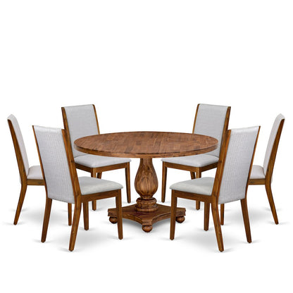7-Piece Modern Dining Set A Wooden Kitchen Table, 6 Grey Fabric Modern Chairs