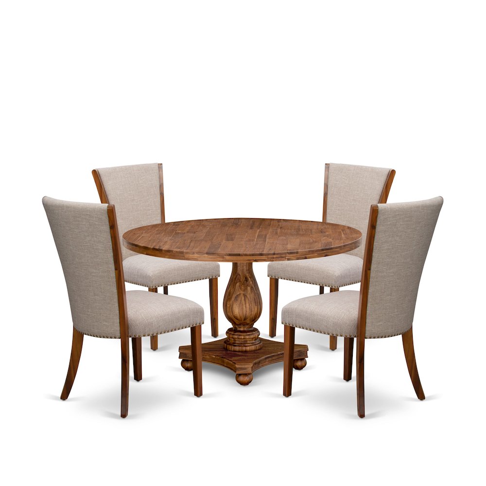 5 Piece Dinette Set Consists Of 54" Round Dining Table In Light Tan Color