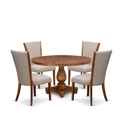 5 Piece Dinette Set Consists Of 54" Round Dining Table In Light Tan Color
