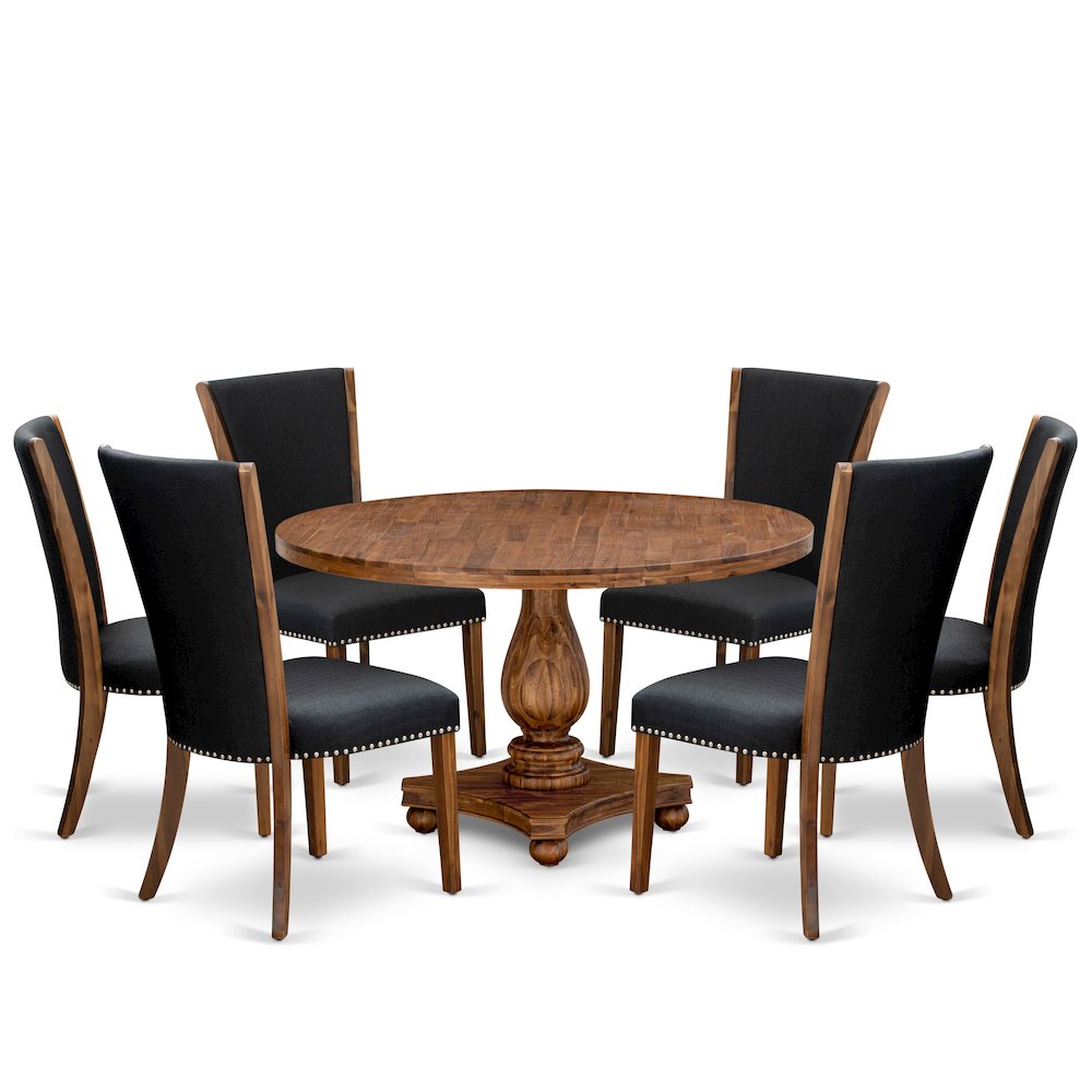 7 Piece Dining Set For 6 Consists Of 54" Round Table In Black Color