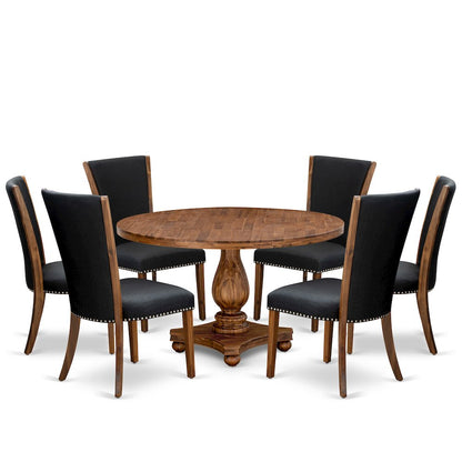 7 Piece Dining Set For 6 Consists Of 54" Round Table In Black Color