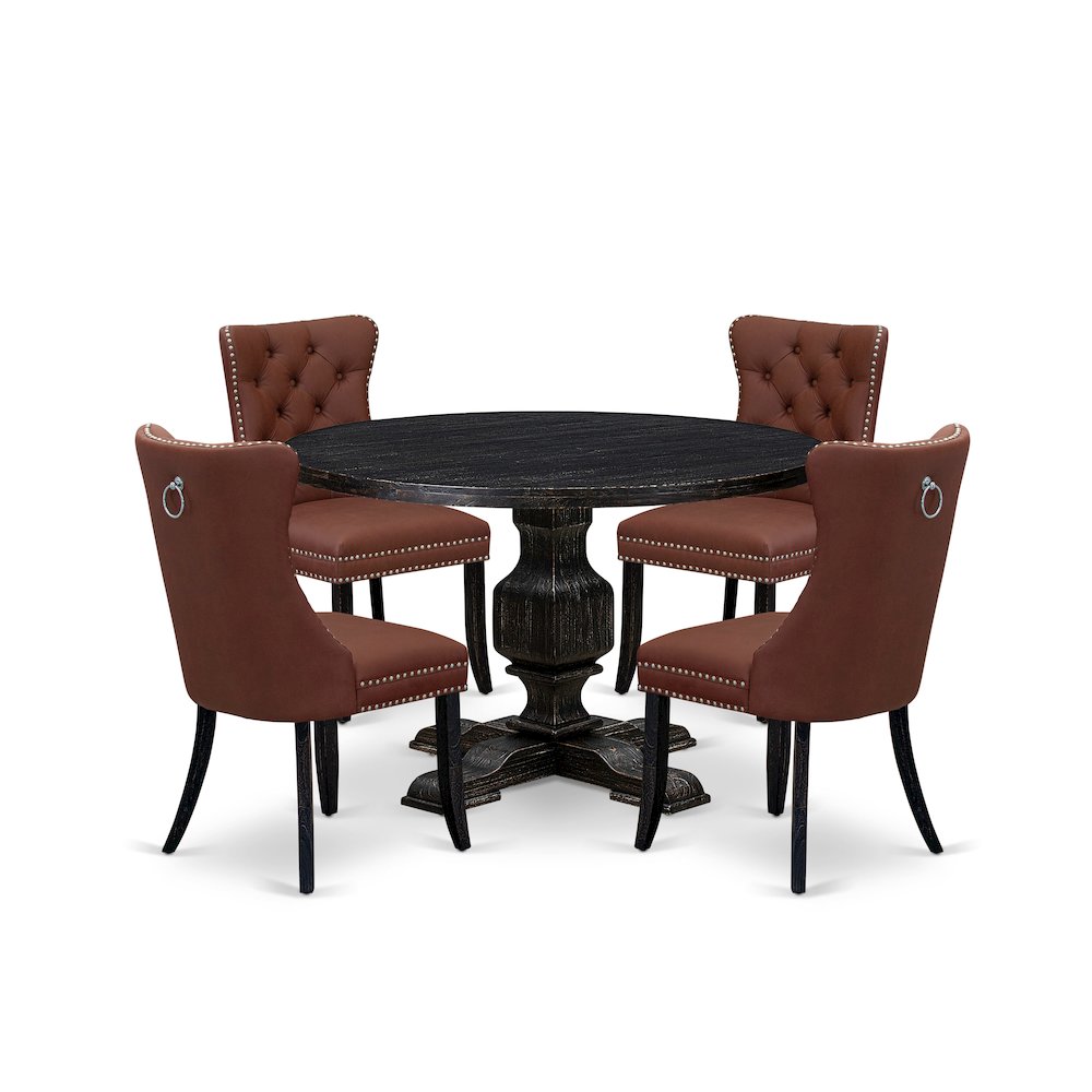 5 Piece Dining Table Set Contains 48" Round Table In Burgandy Color