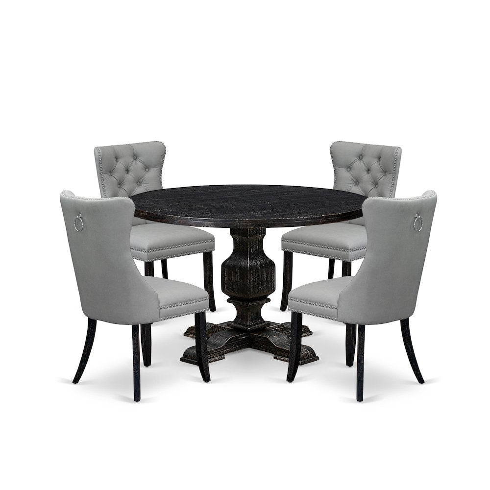5 Piece Dining Table Set Contains 48" Round Table In Light Gray Color