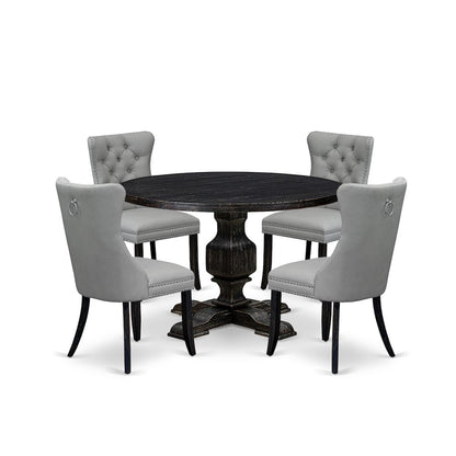 5 Piece Dining Table Set Contains 48" Round Table In Light Gray Color