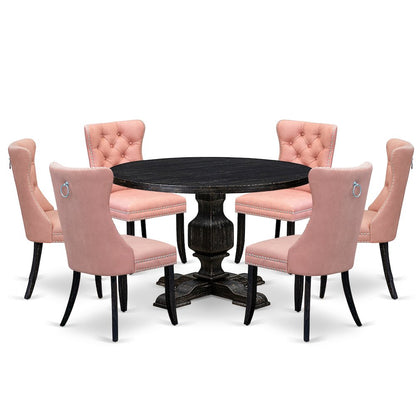 7 Piece Dining Set Includes 48" Round Kitchen Table In Beige Red Color