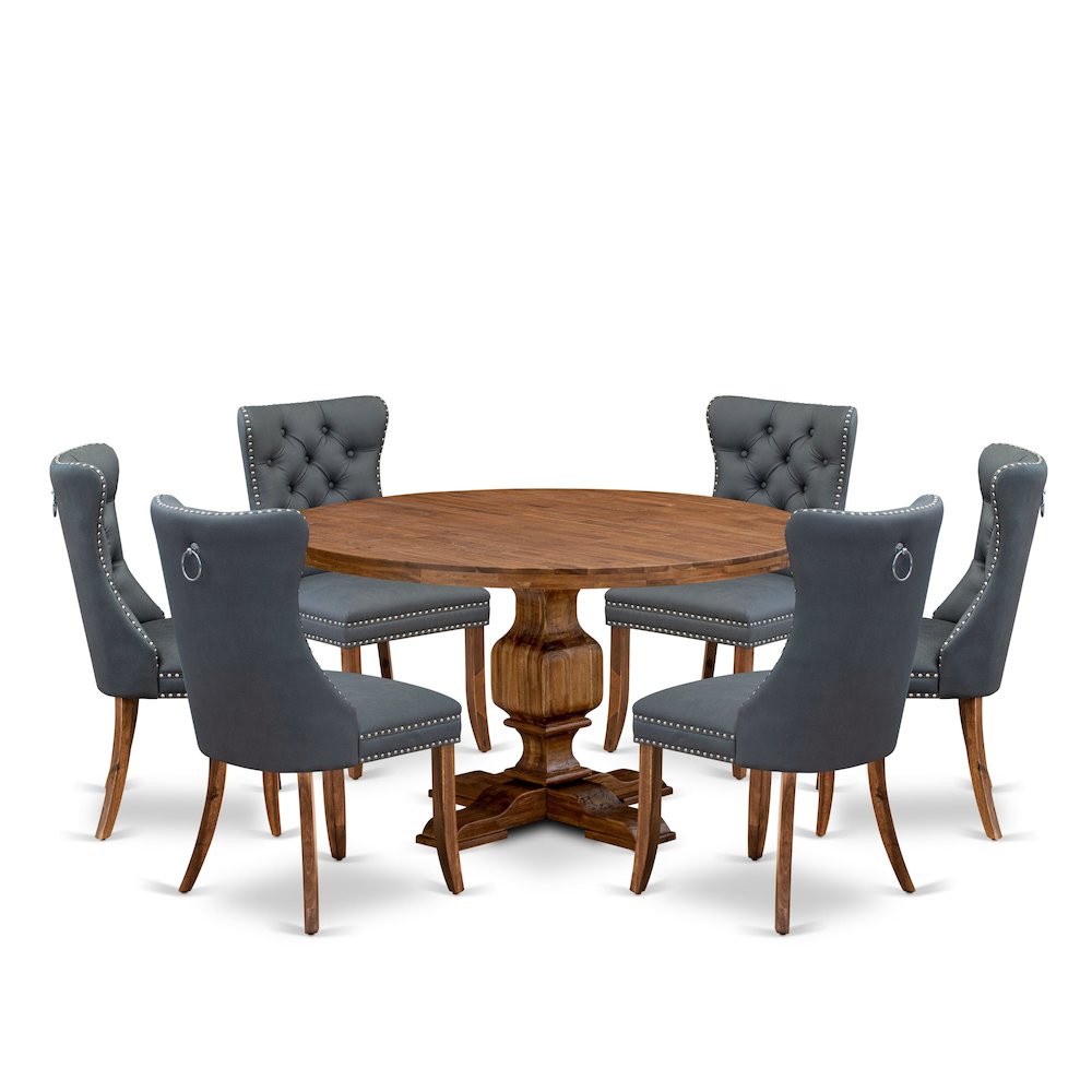 7-Piece Mid-Century Dining Table Set Of A Kitchen Table, 6 Platinum Gray Chairs