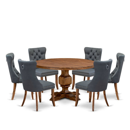 7-Piece Mid-Century Dining Table Set Of A Kitchen Table, 6 Platinum Gray Chairs