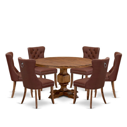 7-Pc Dining Room Table Set Consist A Table And 6 Burgundy Parsons Chairs
