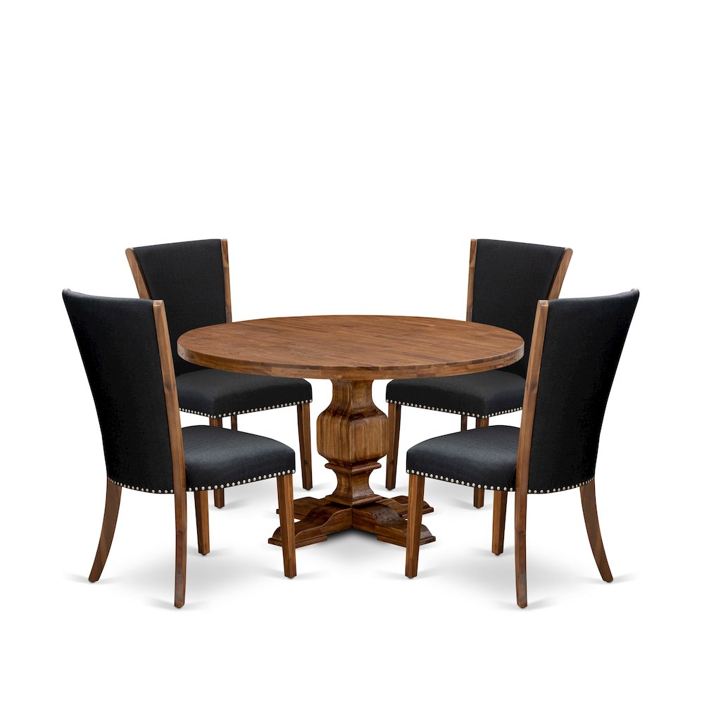 5 Piece Dining Table Set Contains 54" Round Kitchen Table In Black Color