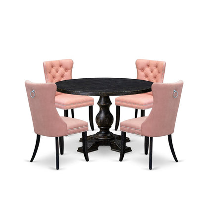 5 Piece Dining Set For 4 Consists Of 48" Round Table In Beige Red Color