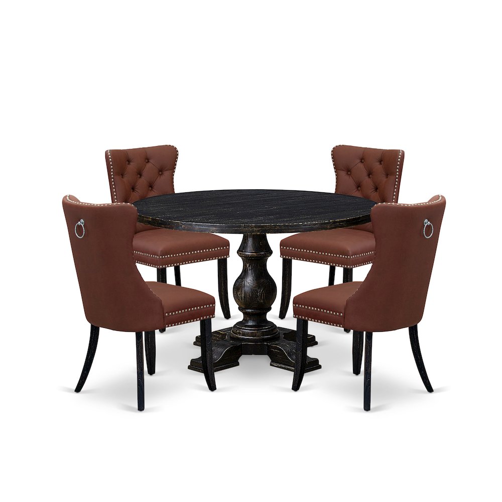 5 Piece Dining Table Set Consists Of 48" Round Table In Burgandy Color