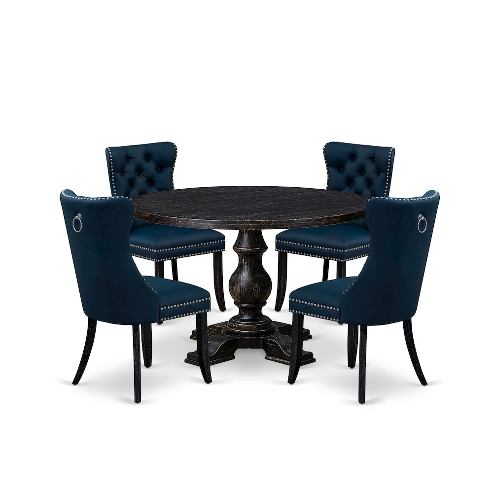 5 Piece Dining Table Set Consists Of 48" Round Table In Navy Blue Color