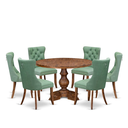 7-Pc Dining Set Include A Modern Dining Table And 6 Willow Green Chairs