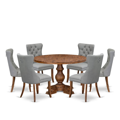 7-Pc Room Table Set Include A Modern Dining Table And 6 Light Gray Parson Chairs