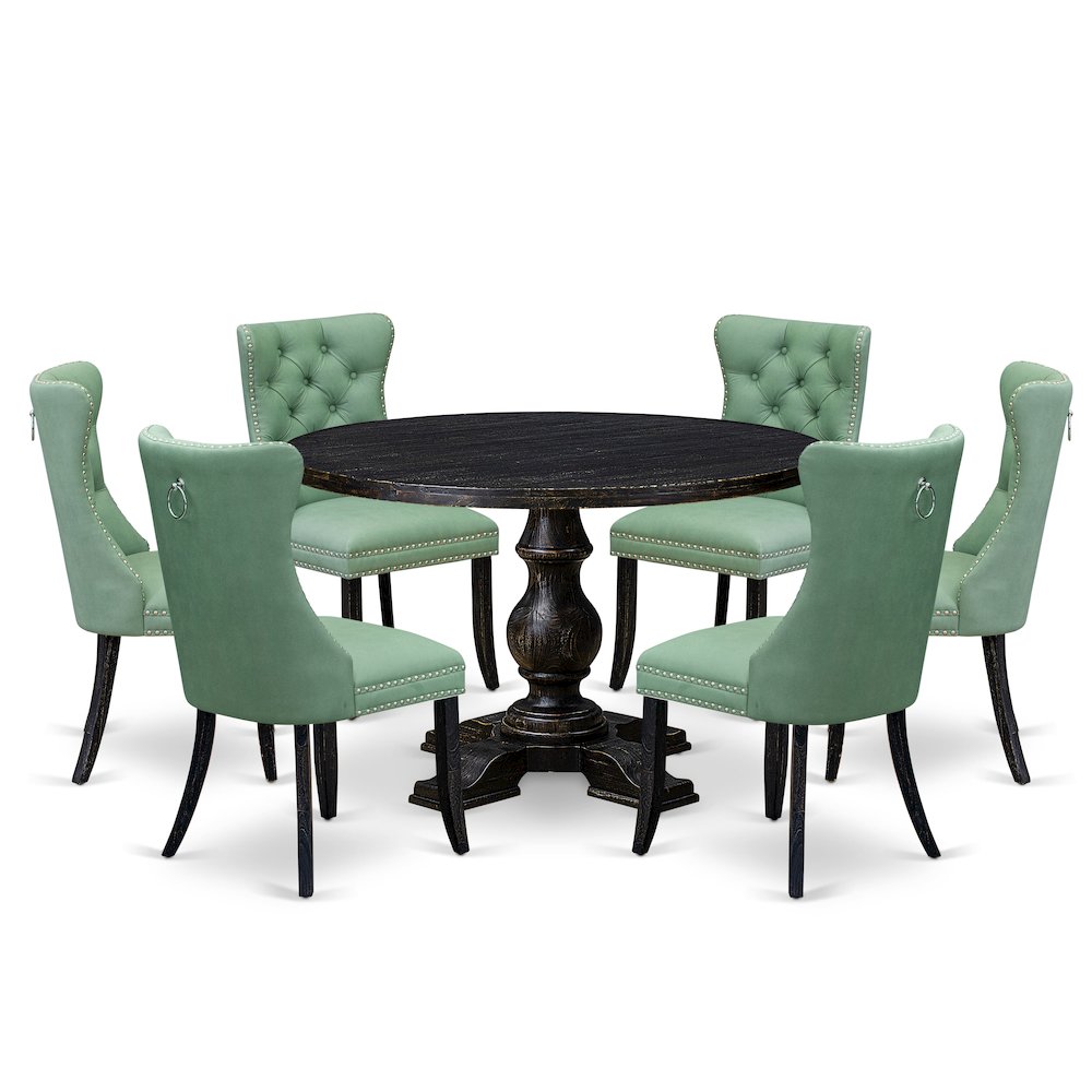 7 Piece Dinette Set Contains 48" Round Table In Willow Green Color