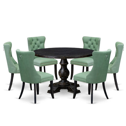 7 Piece Dinette Set Contains 48" Round Table In Willow Green Color