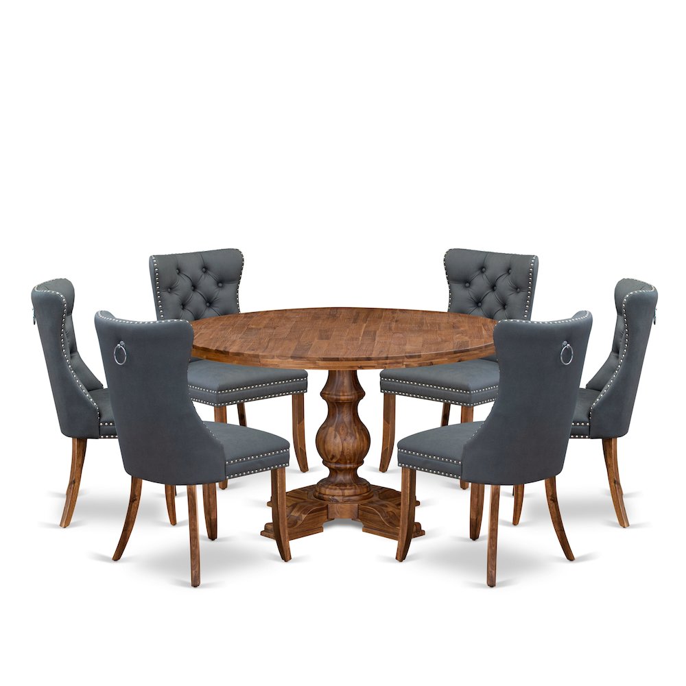 7-Piece Kitchen Table Set Of A Dining Table, 6 Platinum Gray Dining Room Chairs