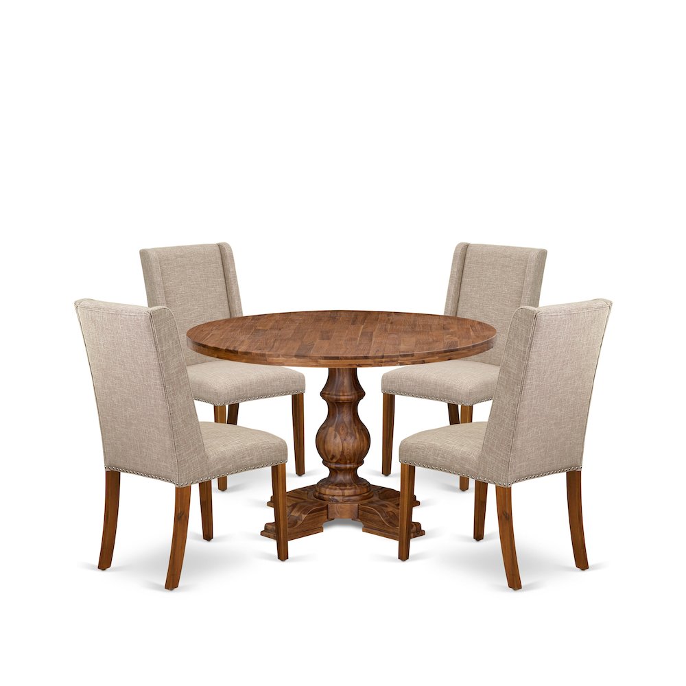 5-Piece Dining Room Set A Dining Table, 4 Light Tan Fabric Upholstered Chairs