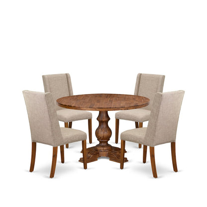 5-Piece Dining Room Set A Dining Table, 4 Light Tan Fabric Upholstered Chairs