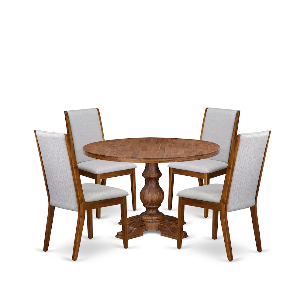 5-Pc Kitchen Table Set A Pedestal Wooden Table, 4 Grey Fabric Dining Chairs