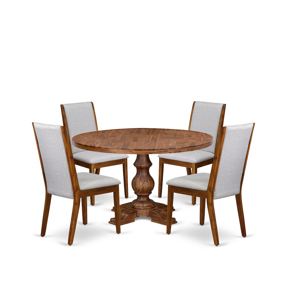 5-Pc Dining Table Set A Pedestal Dinner Table, 4 Grey Linen Fabric Parson Chairs